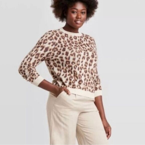 A New Day Leopard Print Cream Brown Women's Small - Picture 2 of 12